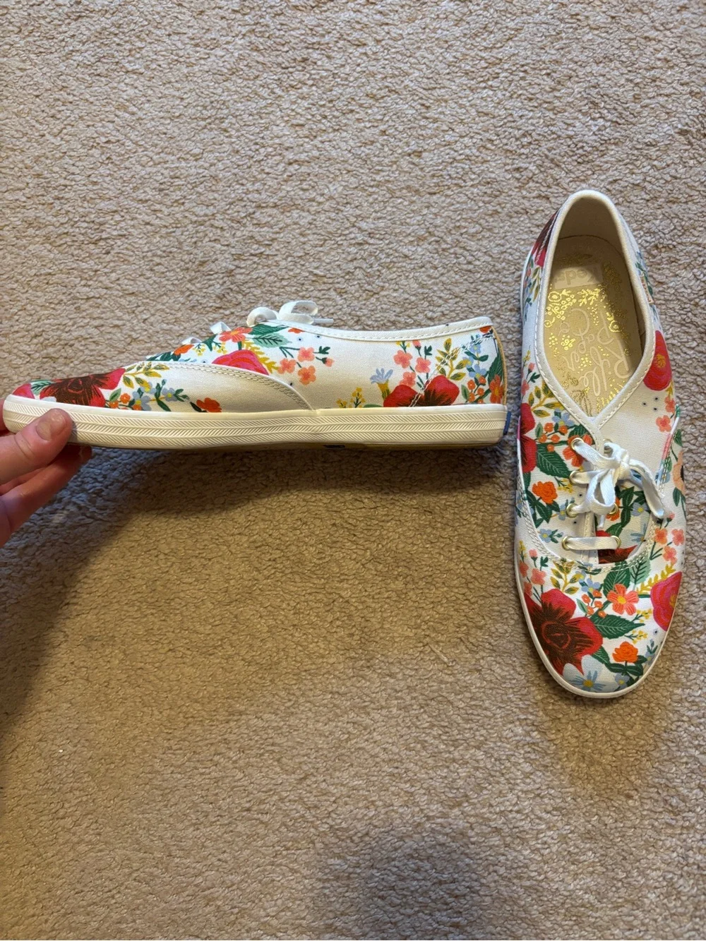 Keds x rifle Floral Canvas Lace-Up Sneakers - White with Red, Pink & Green Print